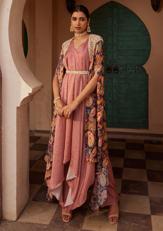 Nidhika Shekhar-Pink Drape Kurta And Cape Set-INDIASPOPUP.COM