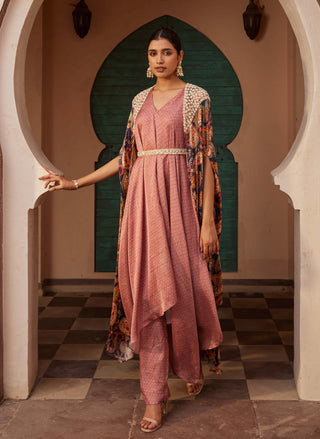 Nidhika Shekhar-Pink Drape Kurta And Cape Set-INDIASPOPUP.COM