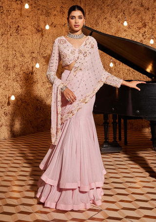 Nidhika Shekhar-Strawberry Pink Sari And Blouse-INDIASPOPUP.COM