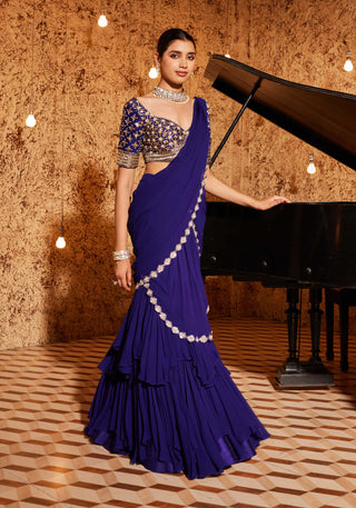 Nidhika Shekhar-Purple Narangi Draped Sari And Blouse-INDIASPOPUP.COM