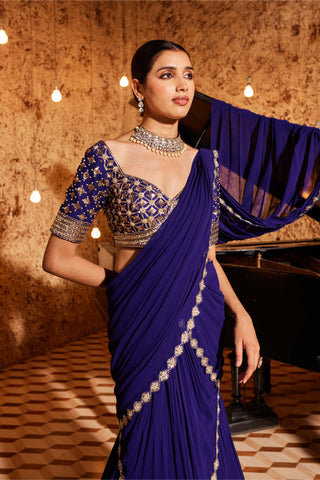 Nidhika Shekhar-Purple Narangi Draped Sari And Blouse-INDIASPOPUP.COM