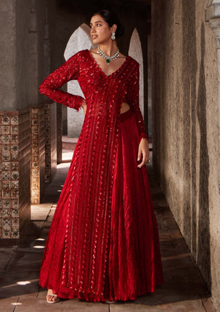 Nidhika Shekhar-Red Embroidered Jalsaa Lehenga And Blouse-INDIASPOPUP.COM