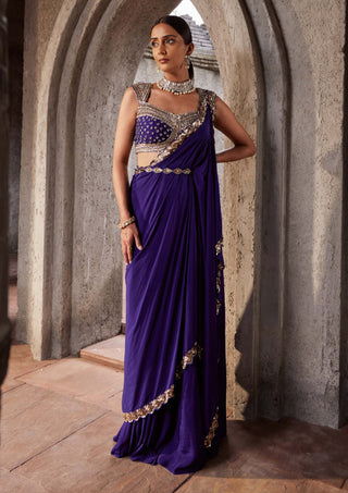 Nidhika Shekhar-Purple Ullas Narangi Sari Set-INDIASPOPUP.COM