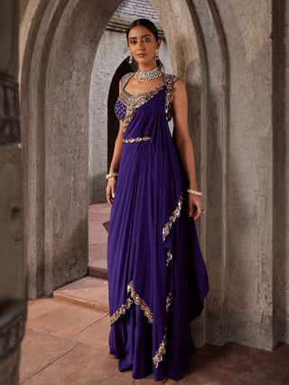 Nidhika Shekhar-Purple Ullas Narangi Sari Set-INDIASPOPUP.COM