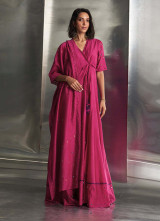 Pop Pink Wrap-Around Anarkali Set by Charkhee, available on Indiaspopup.com