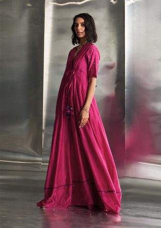 Pop Pink Wrap-Around Anarkali Set by Charkhee, available on Indiaspopup.com