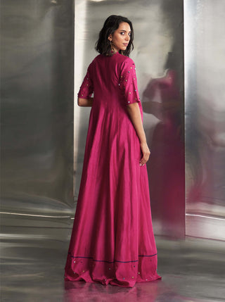 Pop Pink Wrap-Around Anarkali Set by Charkhee, available on Indiaspopup.com