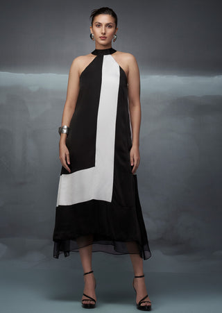 Black white rothko halter dress and sheer jacket