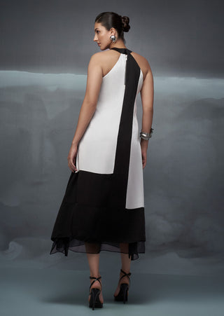 Black white rothko halter dress and sheer jacket