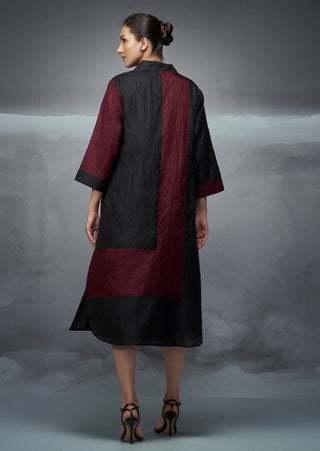 Black brown rothko crushed silk shirt dress