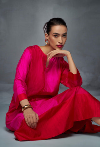 Red Pink Silk Kurta Set by Nachiket Barve available on Indiaspopup