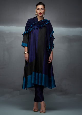 Black blue teal rothko silk kurta set