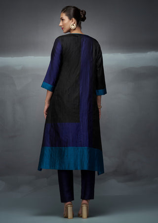 Black Blue Teal Rothko Silk Kurta Set by Nachiket Barve available on Indiaspopup