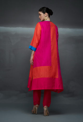 Pink Orange Silk Kurta Set by Nachiket Barve available on Indiaspopup