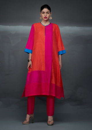 Pink Orange Silk Kurta Set by Nachiket Barve available on Indiaspopup