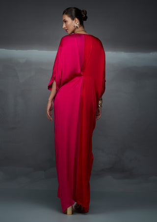 Red Pink Rothko Pinched Gown by Nachiket Barve available on Indiaspopup