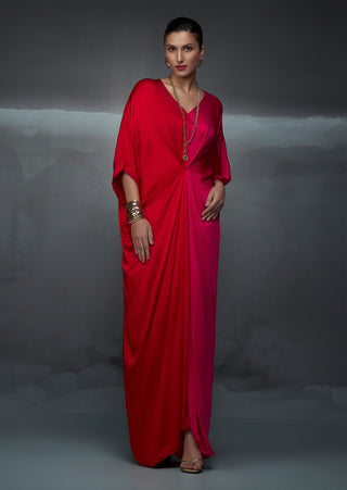 Red Pink Rothko Pinched Gown by Nachiket Barve available on Indiaspopup