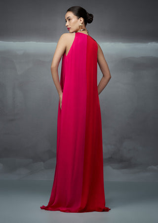 Red pink rothko maxi gown