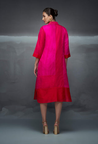 Red Pink Rothko Crushed Silk Shirt Dress by Nachiket Barve available on Indiaspopup