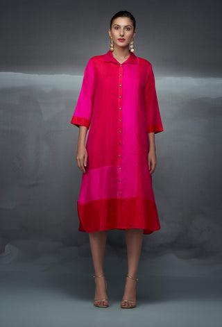 Red Pink Rothko Crushed Silk Shirt Dress by Nachiket Barve available on Indiaspopup