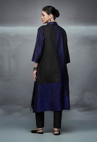 Black Blue Zipper Detail Kurta And Pants by Nachiket Barve available on Indiaspopup