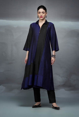 Black Blue Zipper Detail Kurta And Pants by Nachiket Barve available on Indiaspopup