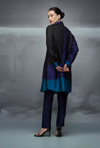 Black blue teal crushed silk tunic and pants