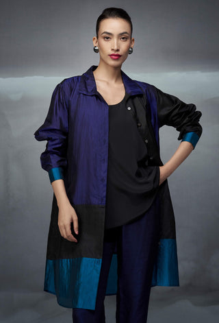 Black Blue Teal Crushed Silk Tunic And Pants by Nachiket Barve available on Indiaspopup