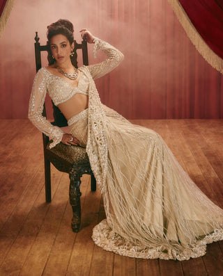 Natalia ivory drape sari and blouse