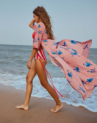 Hummingbird Bikini With Striped Floral Cape Set by Nautanky, available on Indiaspopup.com