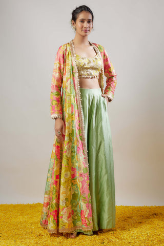 Parul Mint Multicolor Jacket Pant Set by Gopi Vaid available on Indiaspopup