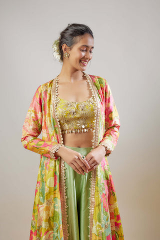 Parul Mint Multicolor Jacket Pant Set by Gopi Vaid available on Indiaspopup