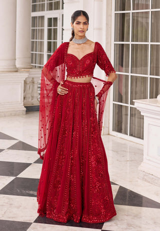 Ullas e pramod red lehenga set