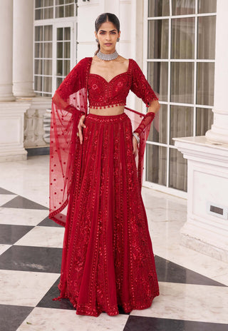 Ullas e pramod red lehenga set
