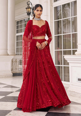 Ullas e pramod red lehenga set