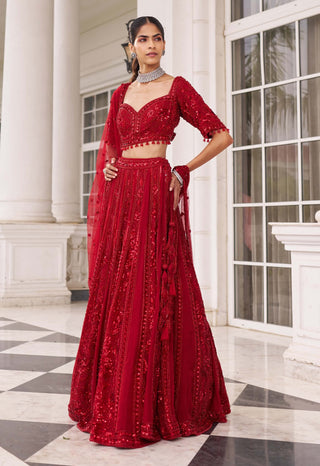 Ullas e pramod red lehenga set