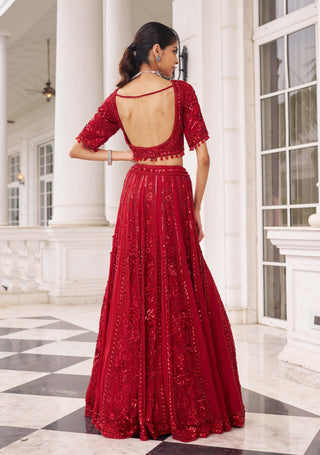 Ullas e pramod red lehenga set