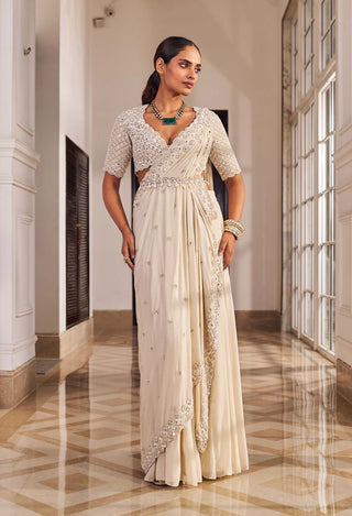 Masarrat champagne gold sari set