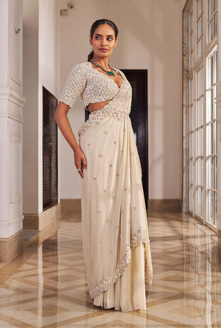 Masarrat champagne gold sari set