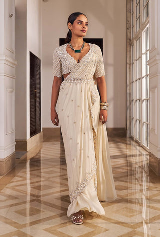Masarrat champagne gold sari set