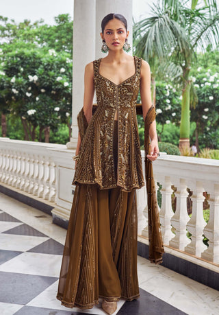 Ullaas copper sharara set