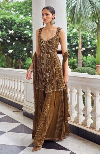 Ullaas copper sharara set