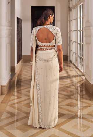 Masarrat champagne gold sari set