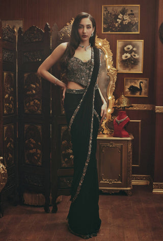 Nina black drape sari and blouse