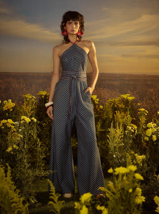 Blue Commanding Couture Jumpsuit by Nirmooha available on Indiaspopup