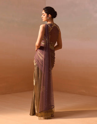 Chocolate brown draped sari and blouse