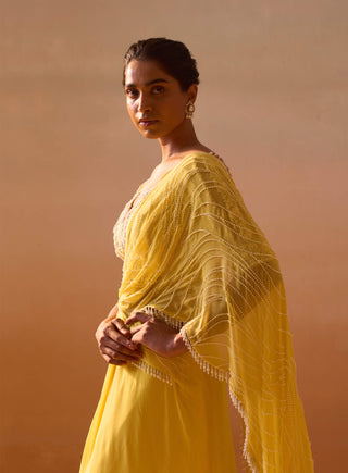 Yellow Georgette Sari And Blouse by Nitika Gujral, available on Indiaspopup.com