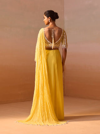 Yellow georgette sari and blouse