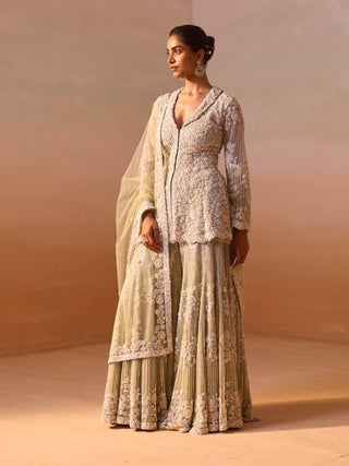 Cardamom Embroidered Sharara Set by Nitika Gujral, available on Indiaspopup.com