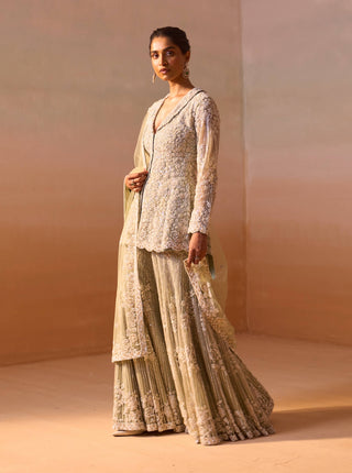 Cardamom Embroidered Sharara Set by Nitika Gujral, available on Indiaspopup.com